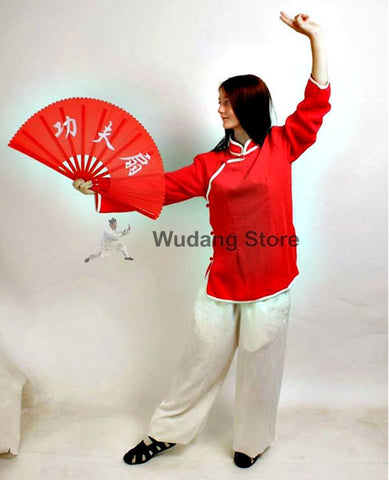 Red Shirt White Pants Feminine Tai Chi Uniform - Wudang Store