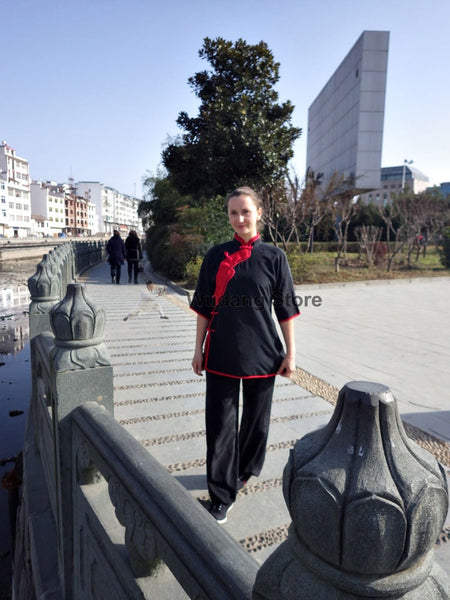 100% Silk Black & Red Tai Chi Performance Uniform - Wudang Store