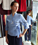 Tender Blue Overlap Collar Tai Chi Shirt for Women - Wudang Store