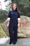 Blue & White Designer Tai Chi Suit with Cuffs - Wudang Store