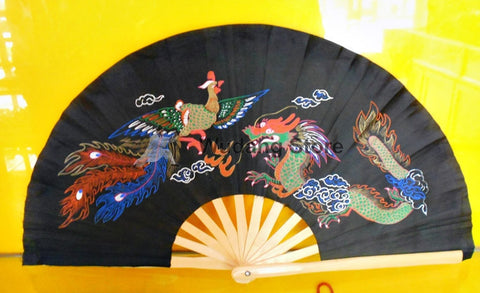 Black Tai Chi Fan "Dragon & Phoenix" - Wudang Store