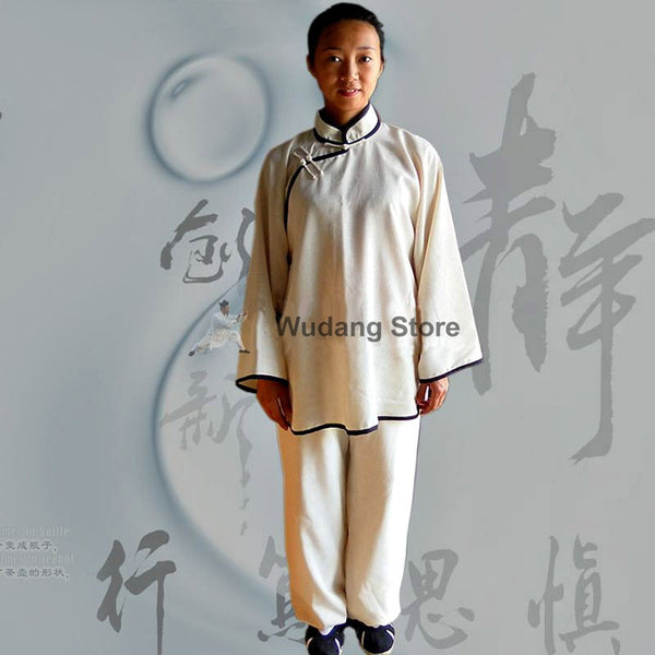 White Feminine Tai Chi Uniform Black Outerlines - Wudang Store