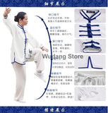 White Tai Chi Uniform Blue Glossy Satin Outerlines - Wudang Store