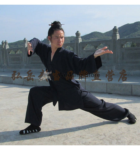 Black Tai Chi Uniform V-Collar - Wudang Store