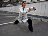 White Shirt Black Pants Tai Chi Uniform Black Outerlines - Wudang Store