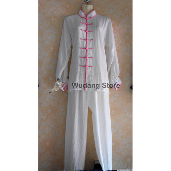 White Tai Chi Uniform Pink Outerlines - Wudang Store