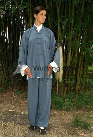 Blue Wing Chun Uniform with White Cuffs - Wudang Store