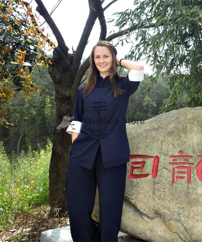 Blue & White Designer Tai Chi Suit with Cuffs - Wudang Store