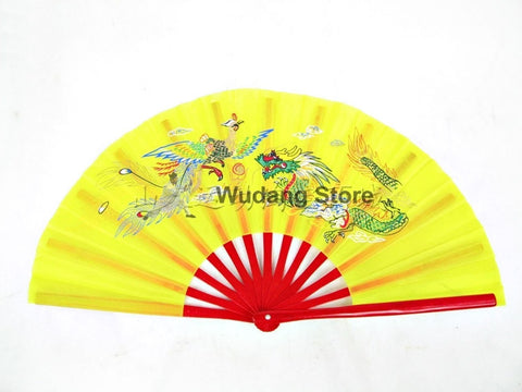 Yellow Tai Chi Fan "Dragon & Phoenix" - Wudang Store